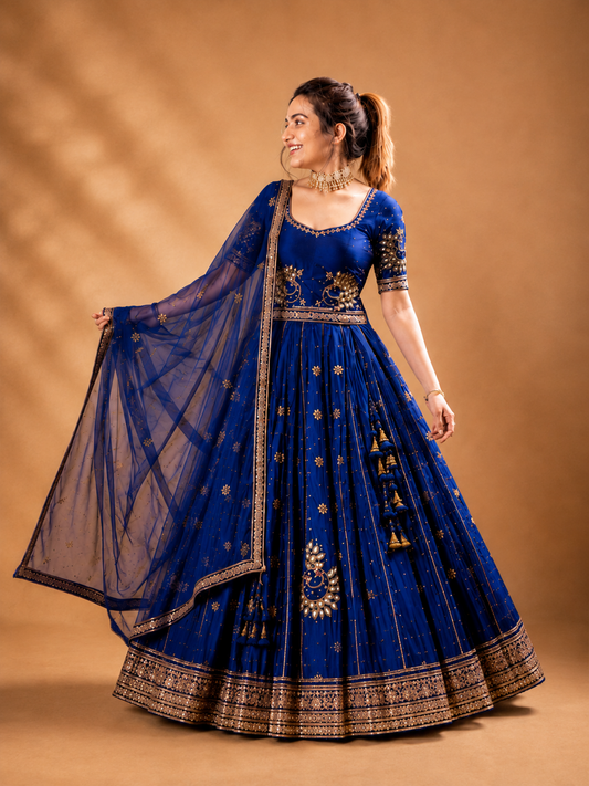 Beautiful Blue Gota Patti Hand Work Designer Lehenga Set With Dupatta