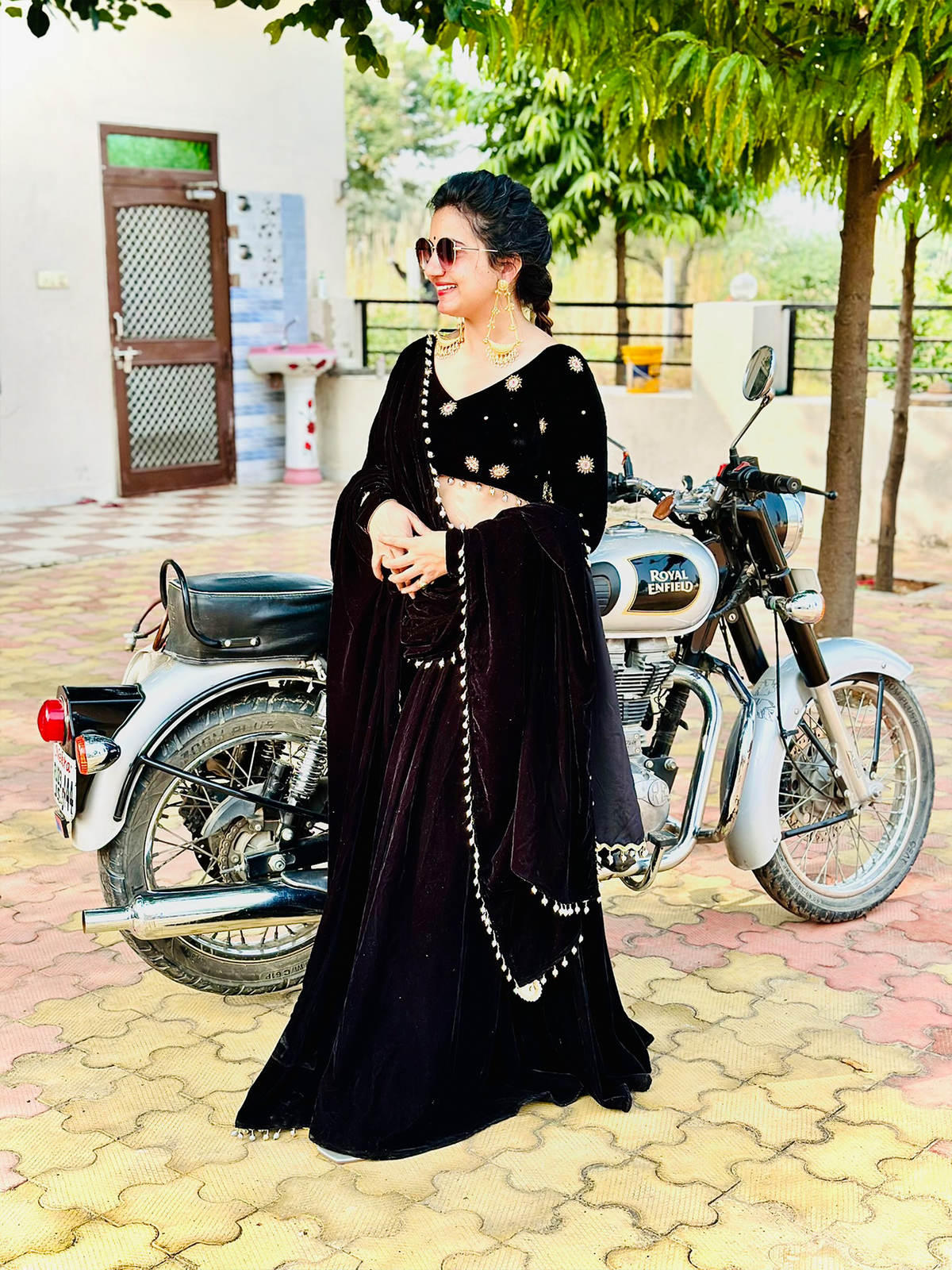 Black Velvet  Lehenga With Hand Work Blouse Set