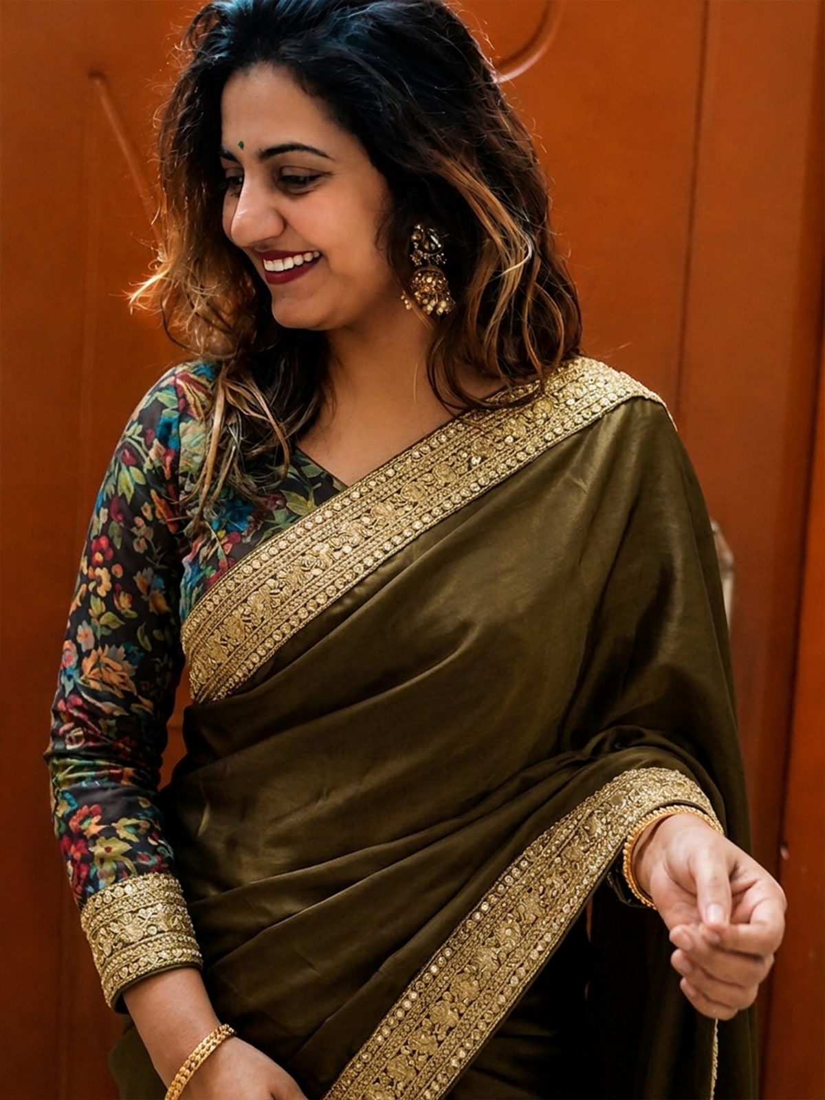 Coffee Velvet Saree Set