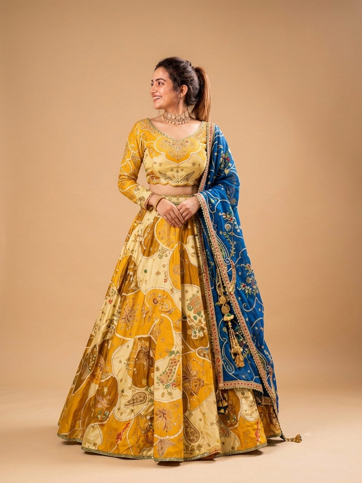 Yellow MultiColor Lehenga Set With Dupatta