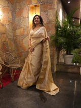 Golden Saree With Aangi Blouse Set