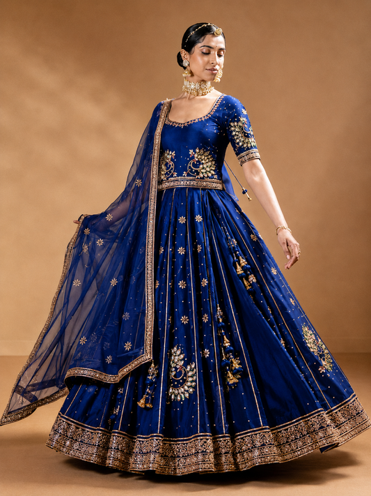 Beautiful Blue Gota Patti Hand Work Designer Lehenga Set With Dupatta