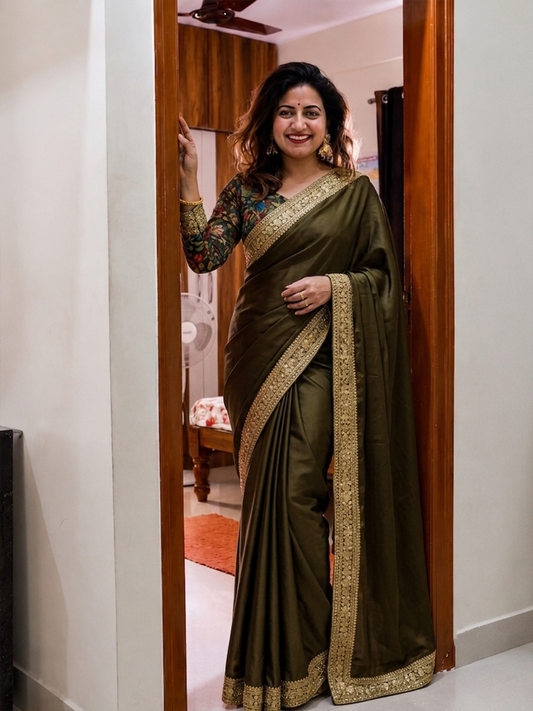Coffee Velvet Saree Set
