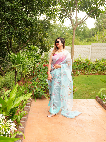 Blue Pure Orgenza Saree