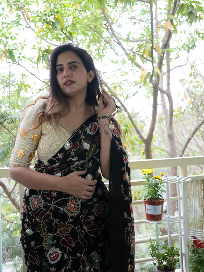 Black Hand Work Saree Set