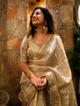 Golden Saree With Aangi Blouse Set