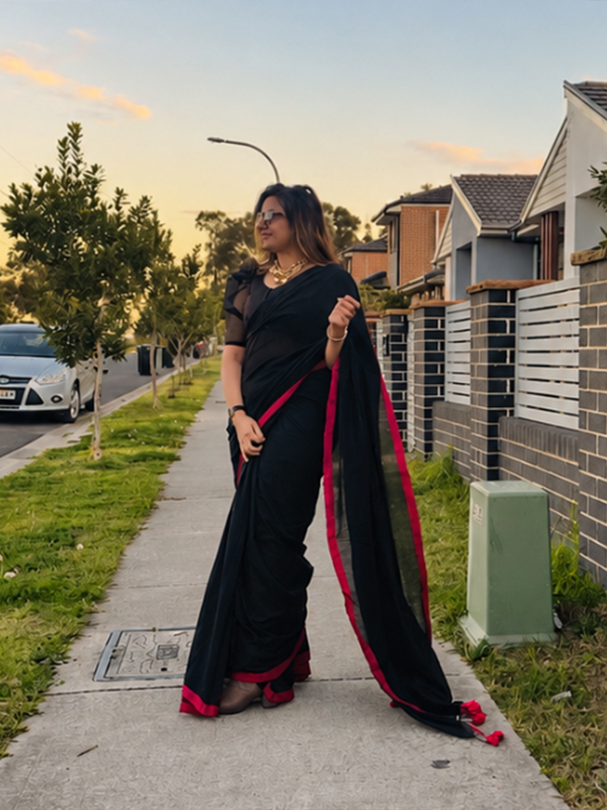 Black Saree Blouse Set