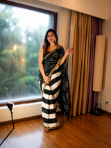 Black & White Bhandej Saree Blouse Set