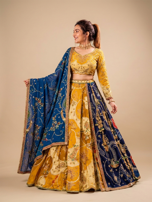Yellow MultiColor Lehenga Set With Dupatta