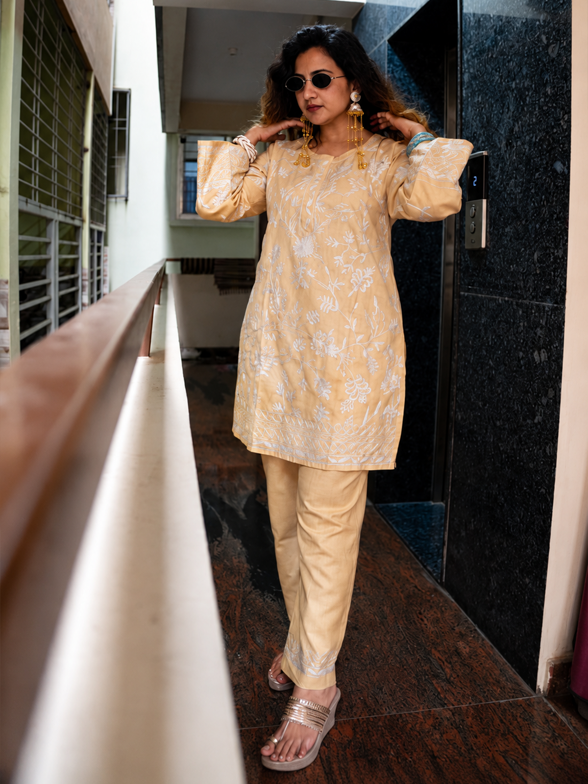 Golden Printed Farshi Salware Suit