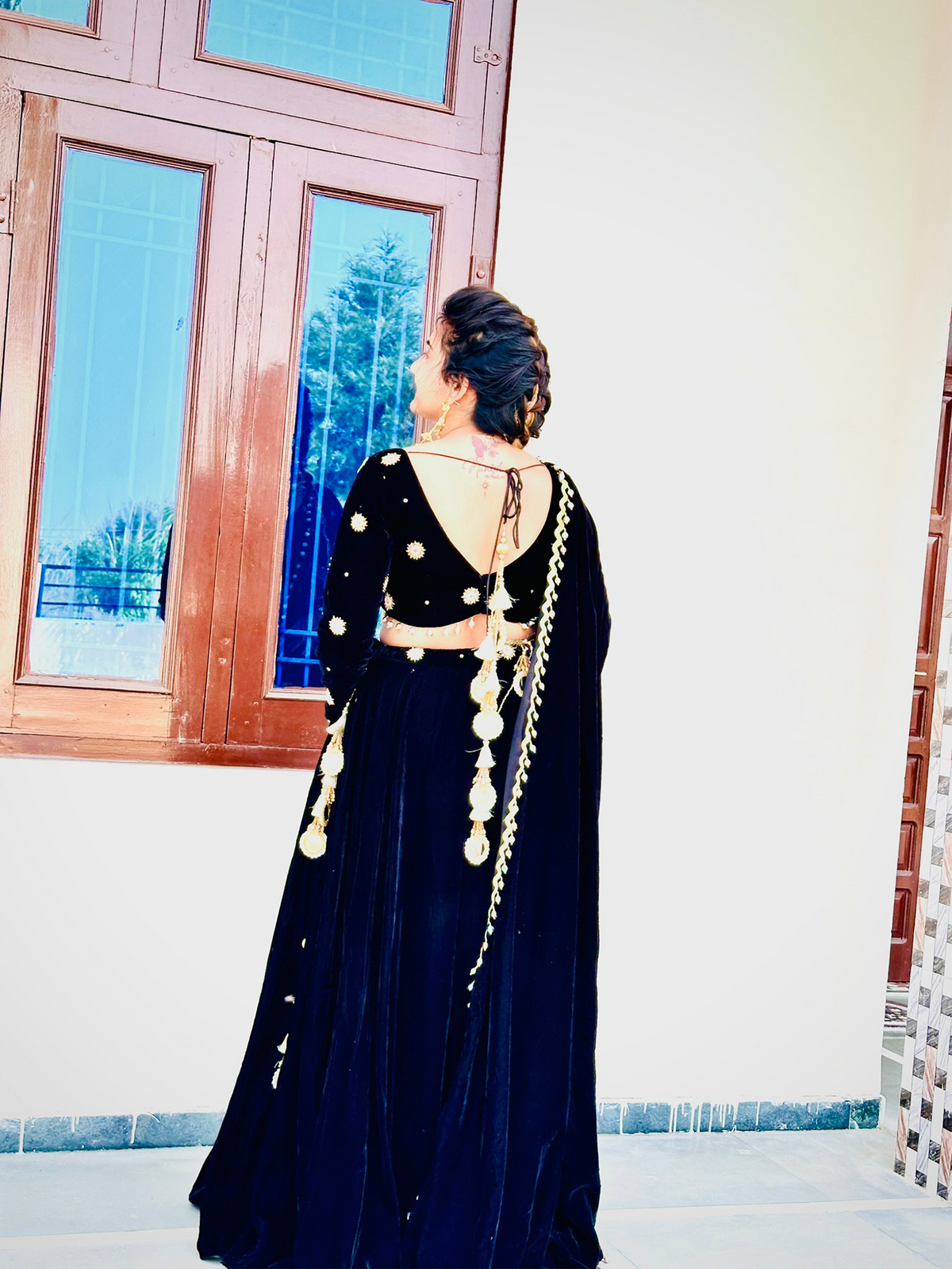 Black Velvet  Lehenga With Hand Work Blouse Set