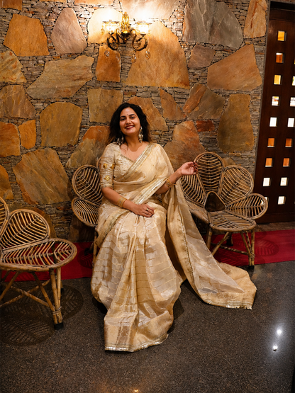 Golden Saree With Aangi Blouse Set