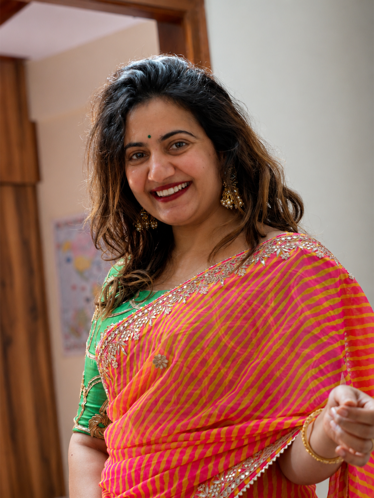 Orange Leheriya Saree Blouse Set