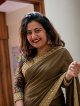 Coffee Velvet Saree Set