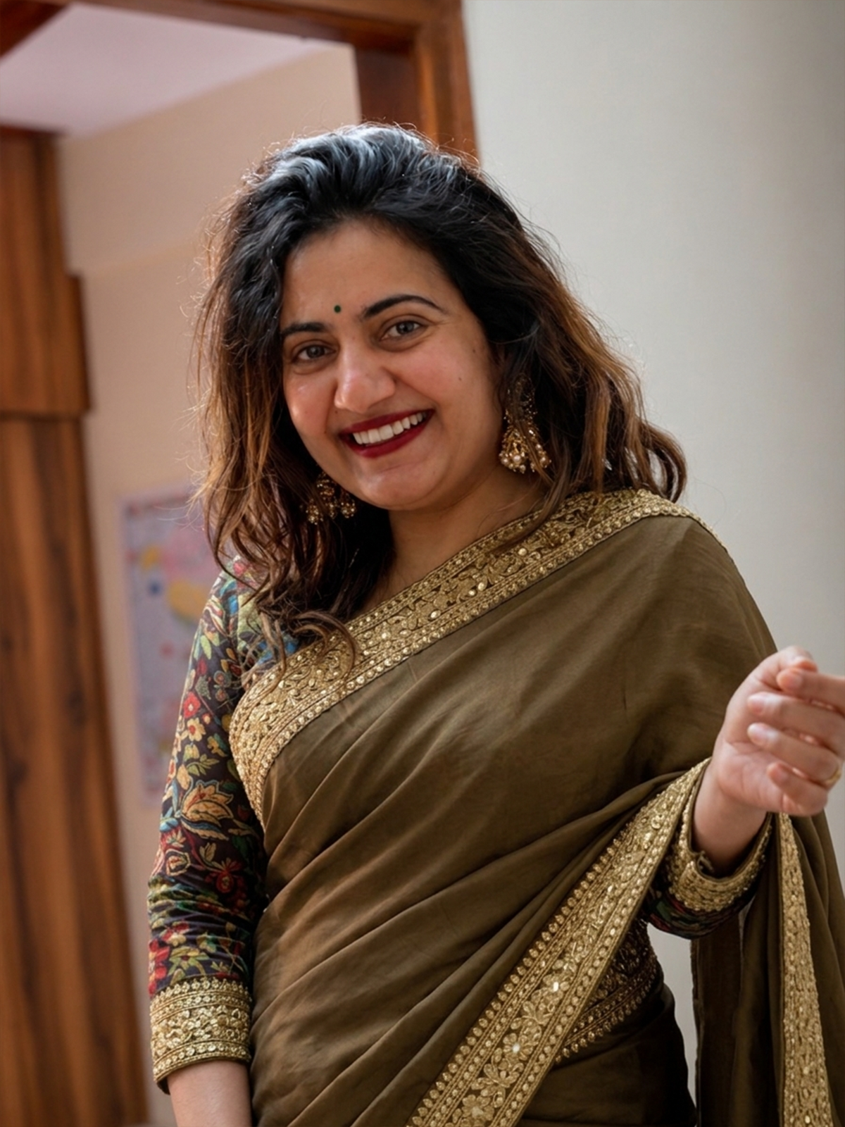 Coffee Velvet Saree Set