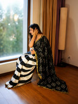 Black & White Bhandej Saree Blouse Set