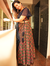 Beautiful Blue & Red Multicolor Lehenga Set with Desginer Blouse With Dupatta