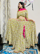 Beautiful Mehendi Green & Rani Color Lehenga Set wtih Dupatta