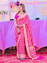 Rani Hand Work Saree With Designer Blouse Set
