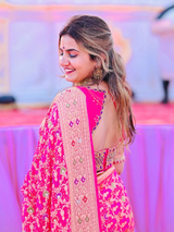 Rani Hand Work Saree With Designer Blouse Set