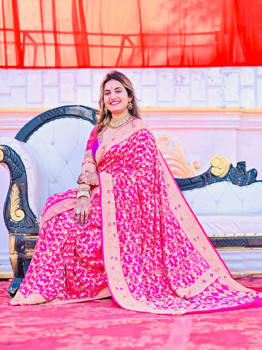 Rani Hand Work Saree With Designer Blouse Set