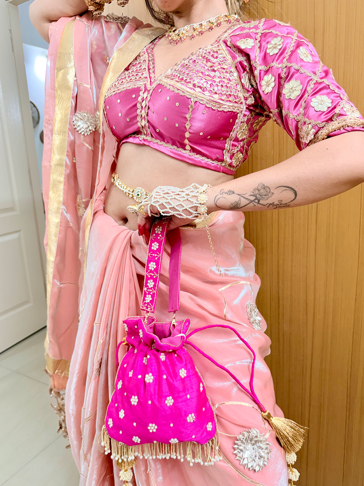 Pink Aangi With Gota Patti Work
