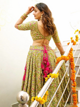 Beautiful Mehendi Green & Rani Color Lehenga Set wtih Dupatta