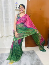 Leheriya Rani Green Saree With Aangi Style Blouse