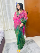 Leheriya Rani Green Saree With Aangi Style Blouse