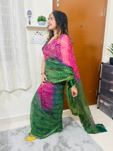 Leheriya Rani Green Saree With Aangi Style Blouse