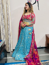 Beautiful Rama Green Multicolor Lehenga with Rani Kurti style blouse set with Dupatta