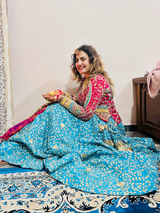 Beautiful Rama Green Multicolor Lehenga with Rani Kurti style blouse set with Dupatta