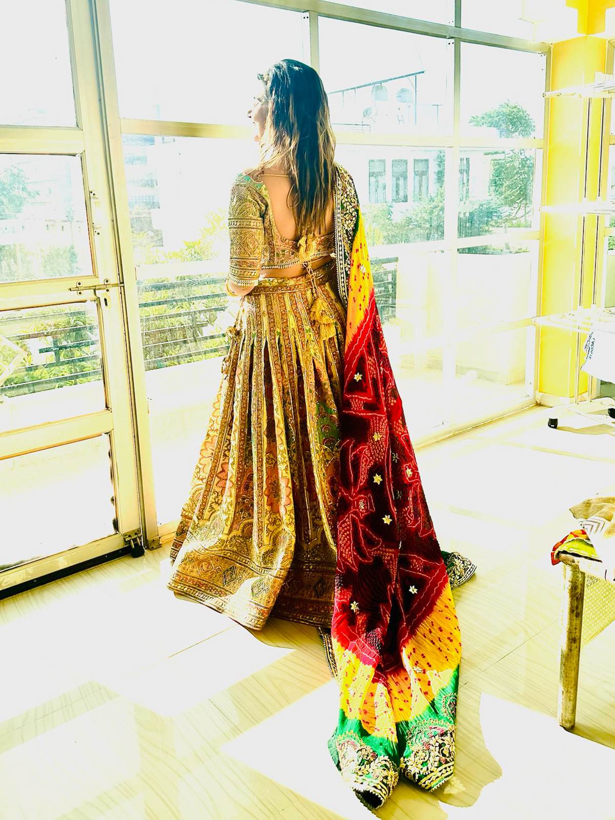 Beautiful Ivory Multicolor Lehenga with Kurti style blouse Set with Dupatta