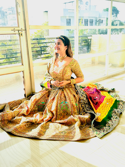Beautiful Ivory Multicolor Lehenga with Kurti style blouse Set with Dupatta