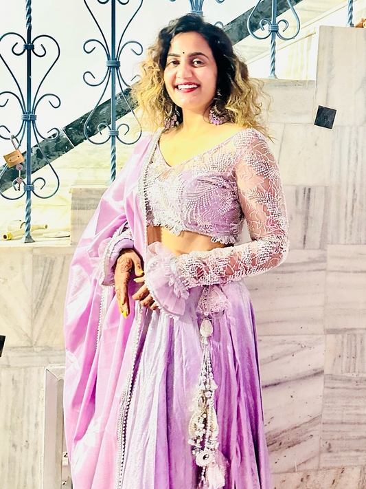 Beautiful Lavender Color Lehenga WIth Designer Full Sleeves Blouse Set With Dupatta