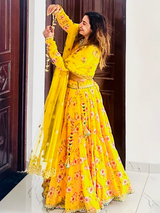 Beautiful Yellow MultiColor Lehenga Set With Dupatta