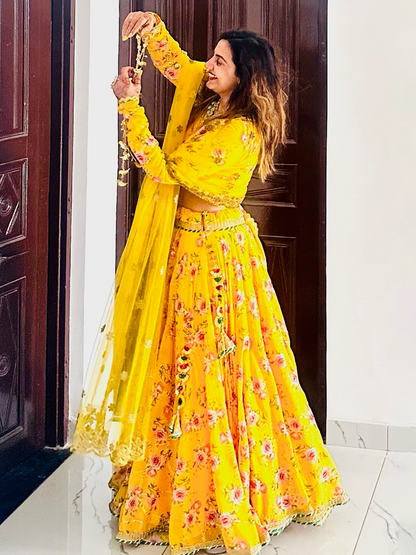 Beautiful Yellow MultiColor Lehenga Set With Dupatta