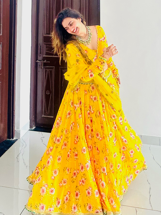 Beautiful Yellow MultiColor Lehenga Set With Dupatta