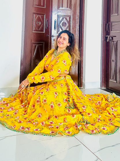 Beautiful Yellow MultiColor Lehenga Set With Dupatta