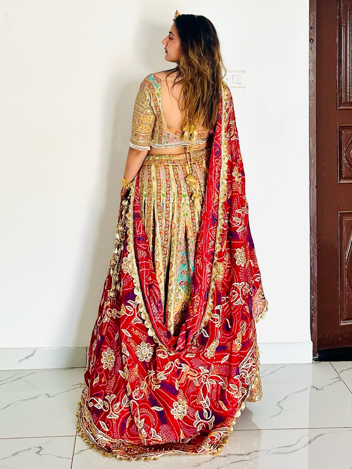 Beautiful Ivory Multicolor Lehenga with Kurti style blouse Set with Dupatta