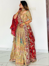 Beautiful Ivory Multicolor Lehenga with Kurti style blouse Set with Dupatta