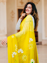 Yellow White Saree Set